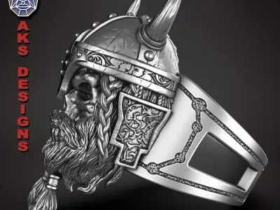  skull Ring jewelry Ancient viking warrior v1 3D print model