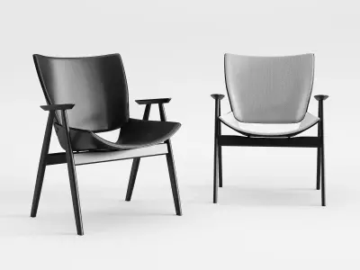 Shell Wood Armlounge Upholstered Seat and Back 3D model