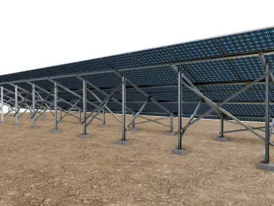 Lowpoly Ground Mounted Solar Panels-18 Rows of PV Modules Low-poly 3D model