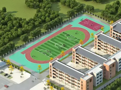 Contemporary School Campus Masterplan 3D model