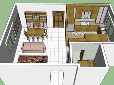 German style Kitchen with dining and living room plus LCD set 3D model