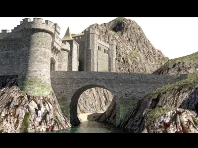 A castle in the mountains- 3d Model 3D model