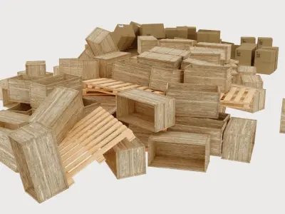 wood and cardboard boxes pallet pile 2 3D model