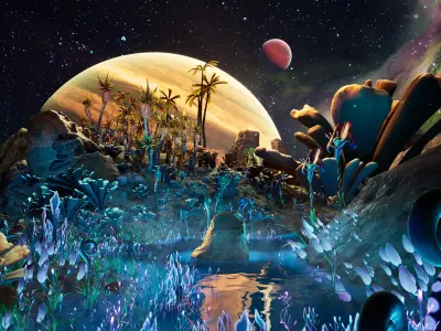 Alien Planet Fantasy Environment - Grassland Plants Low-poly 3D model