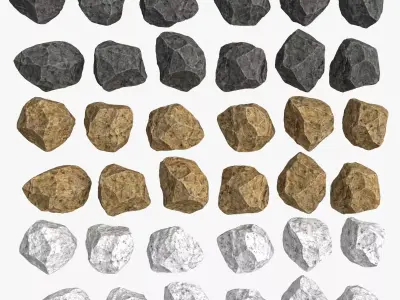 Stone 12 pieces 3 color Low-poly 3D model