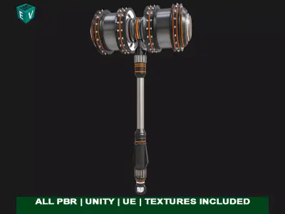  Sci Fi Battle Hammer 07 All PBR Unity UE Textures Included Low-poly 3D model