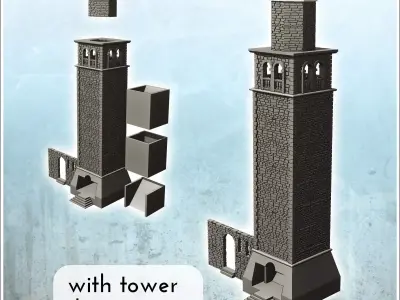 Large stone tower with adjoining wall dice tower version include 3D print model