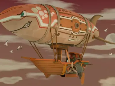 Fantasy Stylized Airship - Hand painted 3D Model 3D model