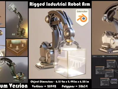 Rigged Industrial Robot Arm Alu Version Low-poly 3D model