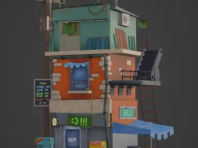 Stylised hand painted Building Low-poly 3D model