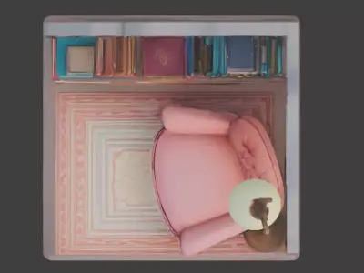 Tiny Library Corner 3D Model v04 Low-poly 3D model