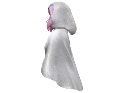 Womens Hooded Cape with Hair Low-poly 3D model