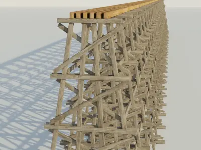 Wood trestle bridge 3D model PBR materials   Low-poly 3D model