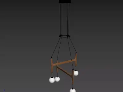 Wooden H Structure 4 Globe Pendant Light Model 3D model