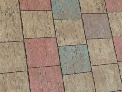 Rustic Multicolored Painted Wood Tiles PBR Seamless Texture