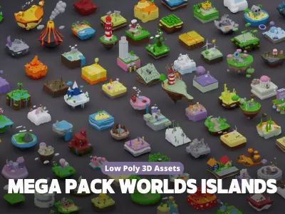 MEGA PACK Low Poly Worlds Islands Exteriors Low-poly 3D model