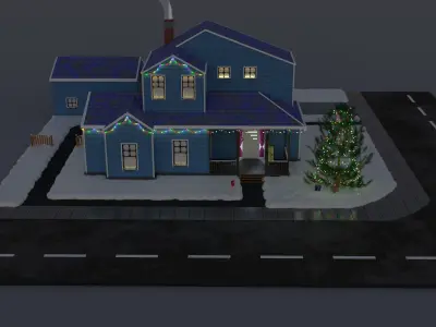 Winter house with tree Low-poly 3D model