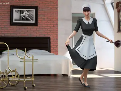  Housemaid Character with Duster Rigged for Maya 