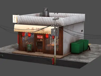 Izakaya asian style shop on side of street Low-poly 3D model