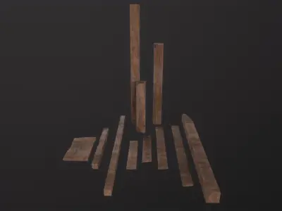 Wooden Planks and Beams 3D Model Low-poly 3D model