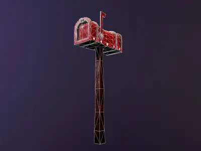 Mailbox Gameready 3D model on pole Low-poly 3D model