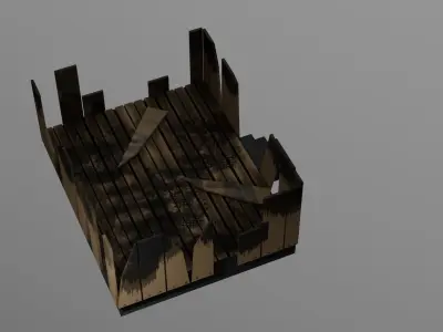 Fired house for game Low-poly 3D model