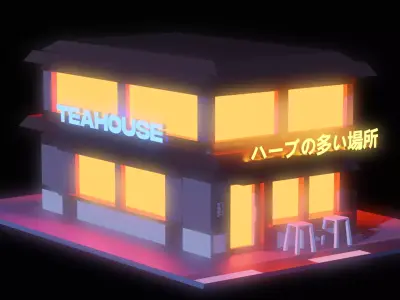 Lowpoly Small Cafe Teashop Coffeshop 3D Object  Low-poly 3D model