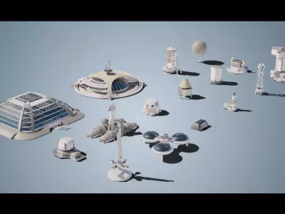 Stylized Space Buildings Colony Low-poly 3D model