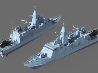  Corvette Class Ship with Attack Helicopter Rigged 