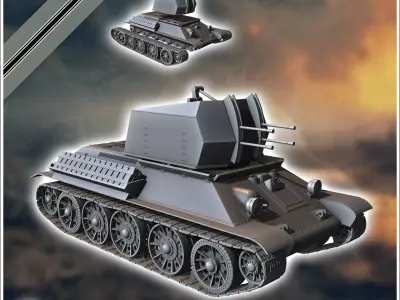 Flakpanzer T-34 anti-aircraft gun - Germany Eastern Western Fron 3D print model V1
