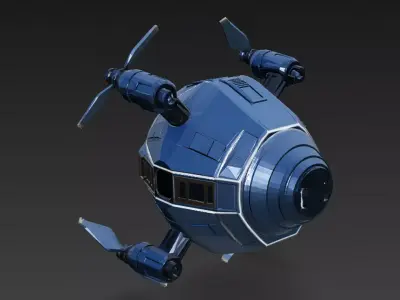 Blue Sci Fi Semi Spherical Drone Low-poly 3D model