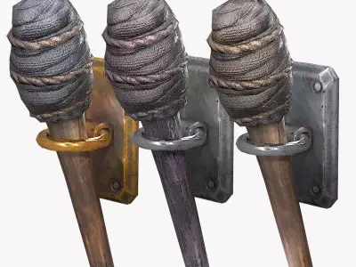 Wooden Torch Low-poly 3D model