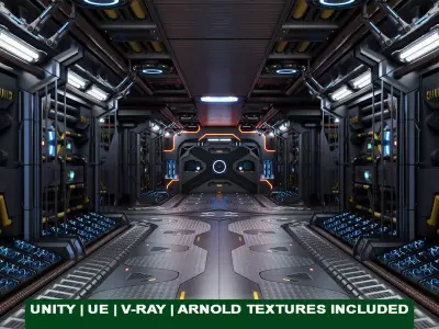 Sci-Fi Corridor 01 All PBR Unity UE Textures Included Low-poly 3D model