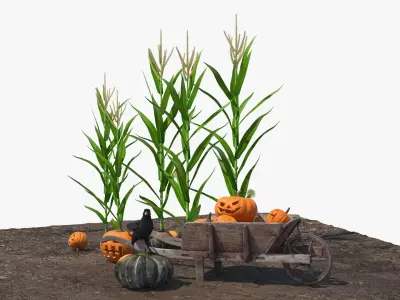  Autumn Harvest Setup with Pumpkins and Crow 