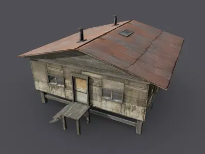 Wooden barrack - game ready Low-poly 3D model