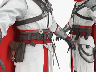  Medieval Assassin Hooded Outfit White Red 