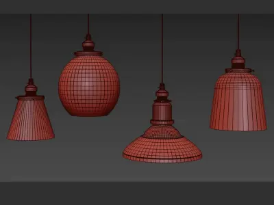 Vintage Glass Hanging Lamp 3D model