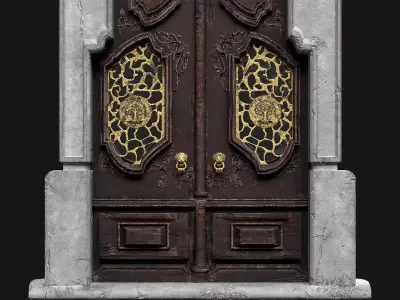 Big Wooden Door With Ornates Low-poly 3D model