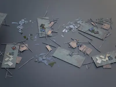 Abandoned School Elements Low-poly 3D model