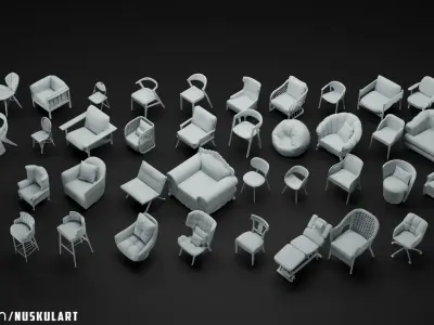 40 Different Chair and Armchair Diorama Collection Pack-Bundle 3D print model