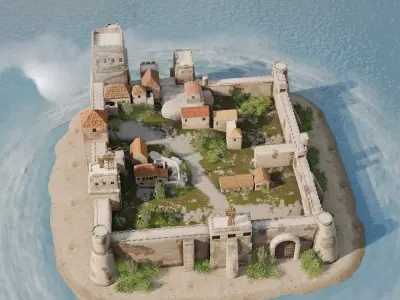 Medieval  Fortress Environment  Modular Game Ready 3D Asset Low-poly 3D model