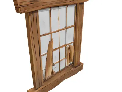 Stylized Broken Wooden Window Low-poly 3D model