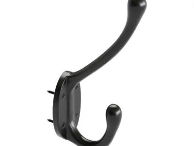 Wrought Iron Double Hook Black for Coats Towels Robes 3D model