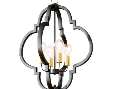 Ayoura Wide Wood Grain 4 Light LED Pendant Chandelier 3D model