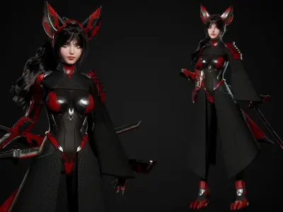 Cosmo Fox Girl Sci-fi Kitsune - Game Ready Low-poly 3D model