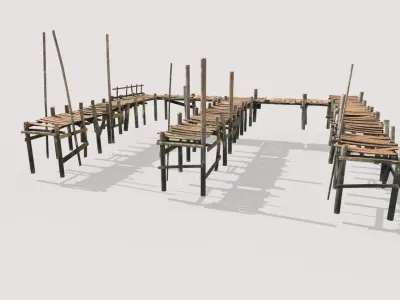 Wooden Triple Pier 3D model