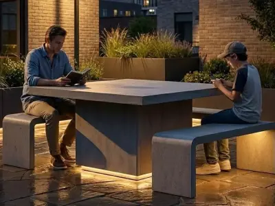 Modern Concrete Outdoor Dining Set Table  Bench Low-poly 3D model