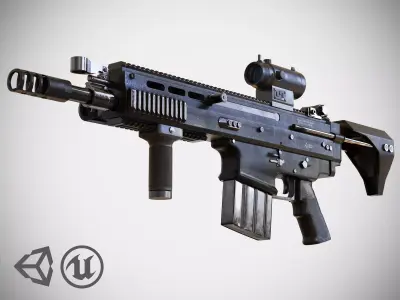 FN SCAR - H - QCB - With Attachments - Highly Detailed - PBR Low-poly 3D model