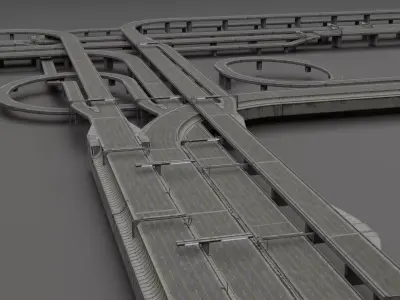 Highway and bridge Low-poly 3D model