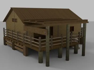 Wooden House With External Area Low-poly 3D model